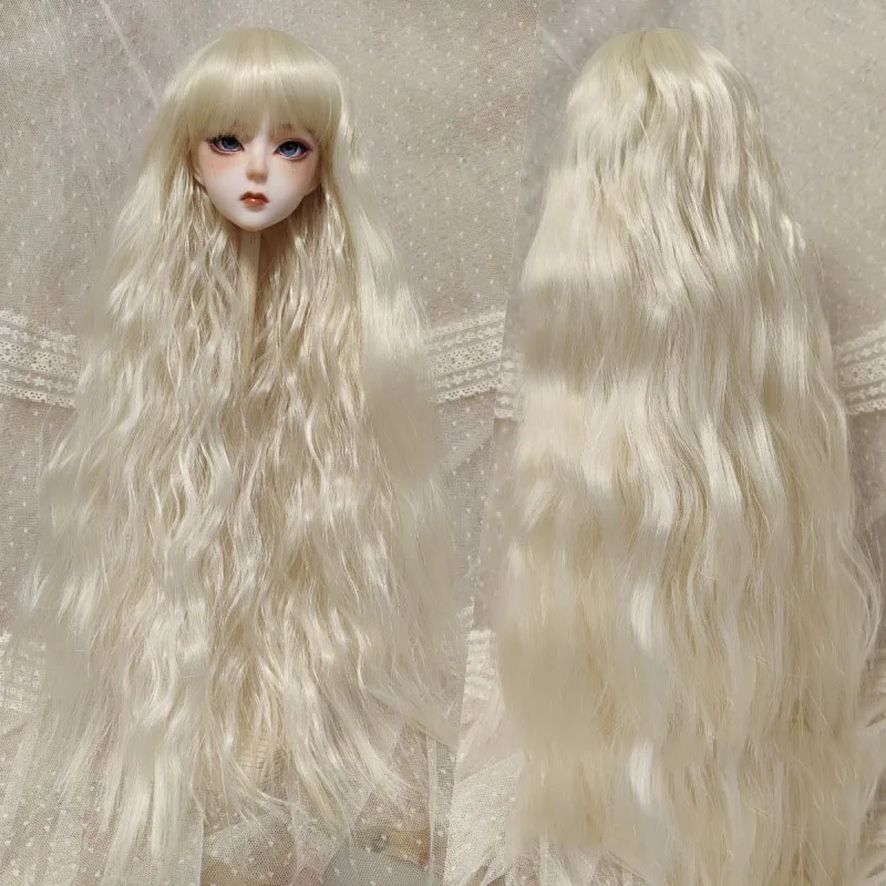

1/3 1/4 Doll Wig for Female Bjd Doll White Long Roll Hair with Bangs Diy Girl Toys Play House Fashion Doll Accessories,no Doll