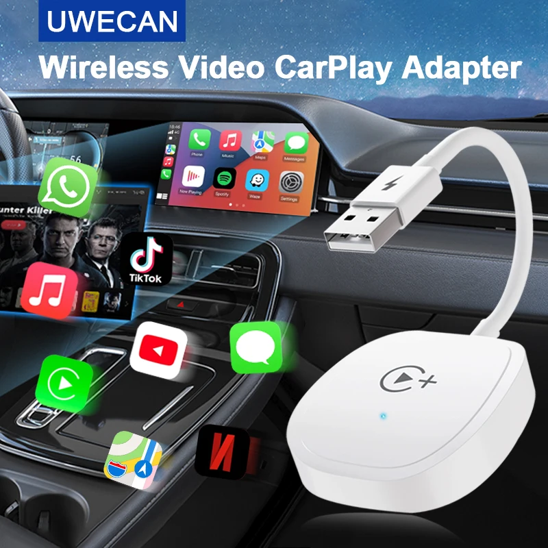 

Wireless Video CarPlay Adapter Support Netflix/YouTube/Tiktok, Magic Box 2024 Upgrade for OEM Wired CarPlay Cars