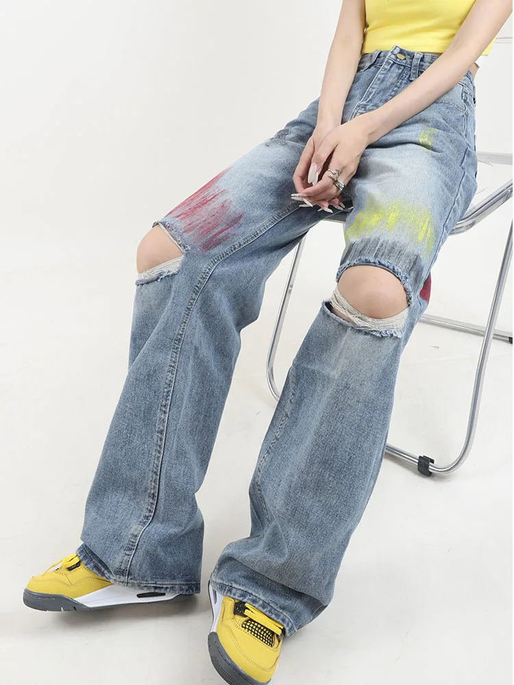 High Waist Jeans For Women Ripped Hole Jeans Button Pocket Elastic Trousers Wide-leg Denim Women's Jeans Push Up Streetwear Fash
High Waist Jeans For Women Ripped Hole Jeans Button Pocket Elastic Trousers Wide-leg Denim Women's Jeans Push Up Streetwear Fash