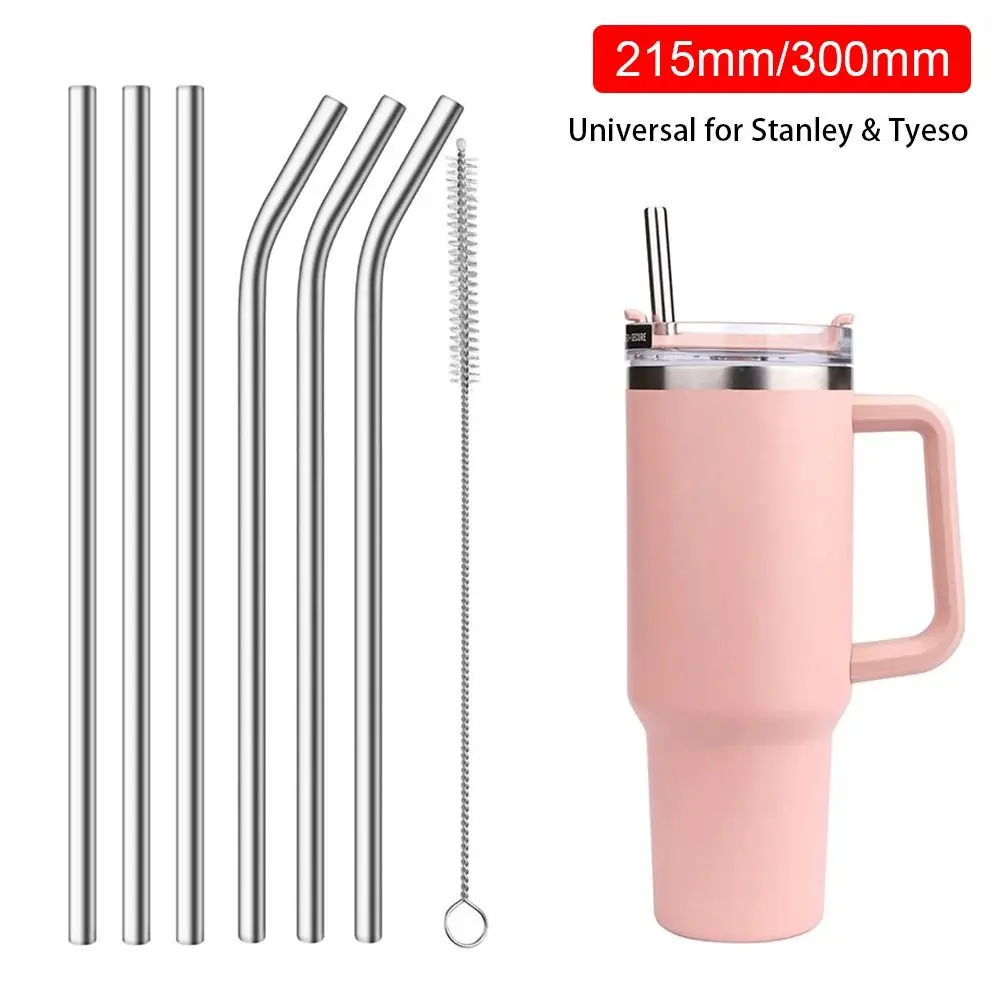 

6Pcs Drinking Stainless Steel Straws 8mm Silver Replacement Straw Reusable Straight Bent for Stanley 30oz 40oz Tyeso Cup