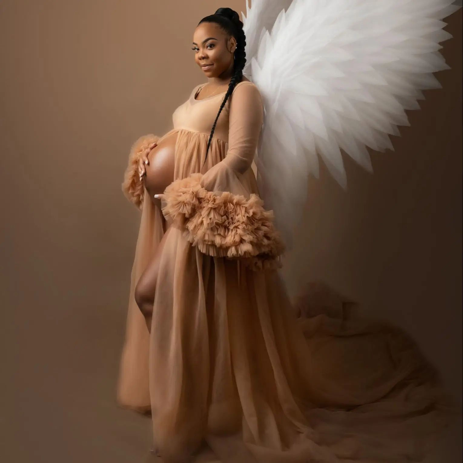 Long Sleeve Bridal Wrap Elegant Tulle Prom Gown Floor Length Front Split Maternity Photo Shoot Cape vestido de novia
Long Sleeve Bridal Wrap Elegant Tulle Prom Gown Floor Length Front Split Maternity Photo Shoot Cape vestido de novia