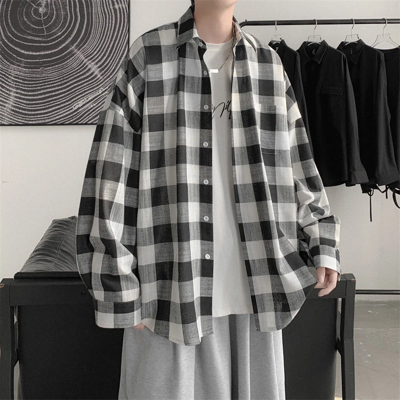 High Quality Plaid Work Long Sleeve Shirt Men Oversized Blouses Summer Black Grey Pink Fashion Japanese Harajuku Couple Cardigan
High Quality Plaid Work Long Sleeve Shirt Men Oversized Blouses Summer Black Grey Pink Fashion Japanese Harajuku Couple Cardigan