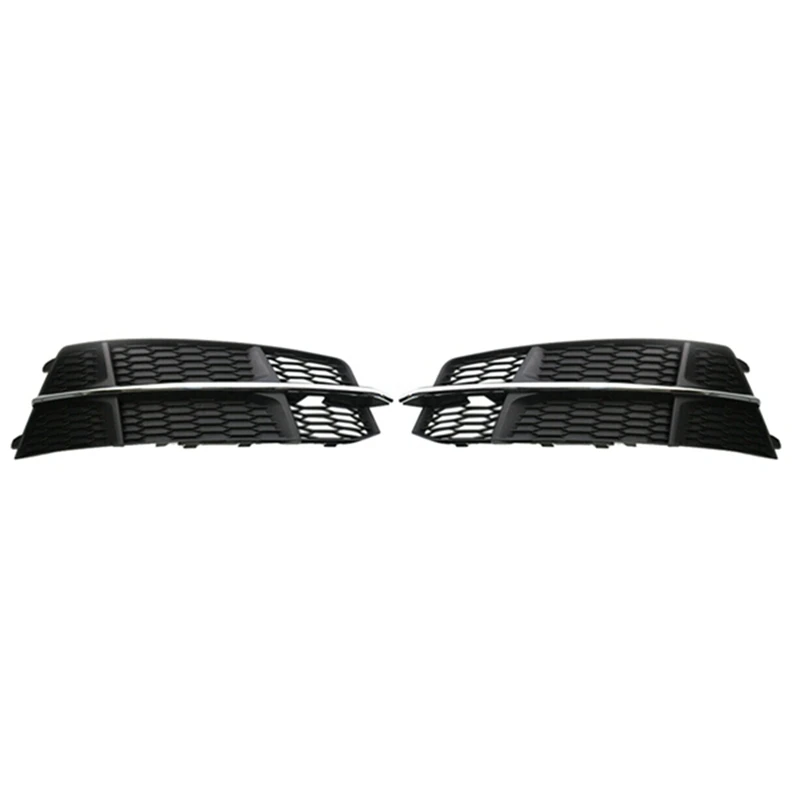 

1Pair Car Front Bumper Fog Light Grille Fog Lamp Grill Cover With Chrome Strip For- A6 C7 S-Line S6 2015-2018