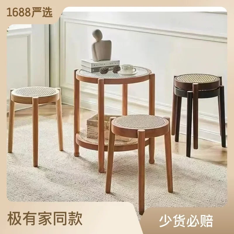 

Оригинальный маленький скандинавский круглый стул из цельной древесины, стул для домашней столовой, туалетный стул, стул для столовой, стул для обуви