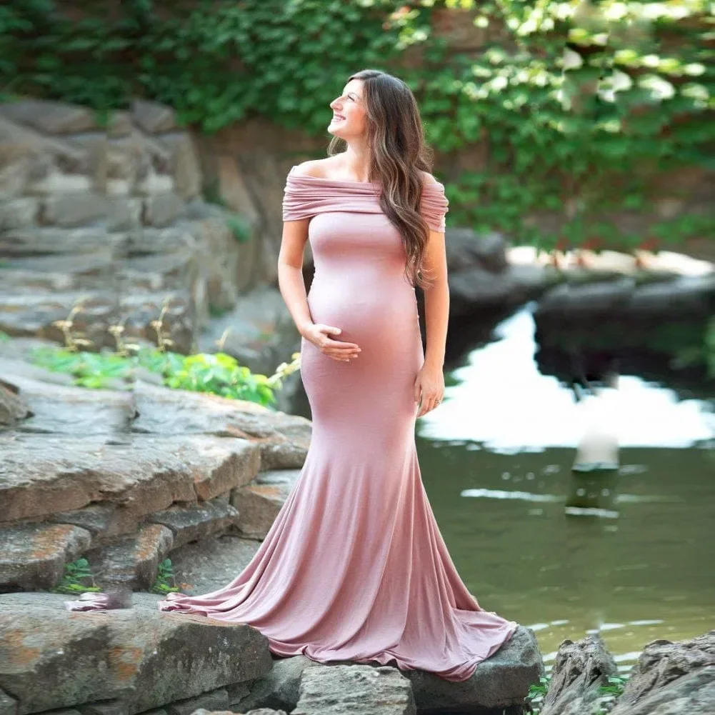 

Sexy Maternity Dresses For Photo Shoot Knitted Cotton Pregnancy Dress Photography Prop Maxi Gown Dresses Pregnant Women Clothes