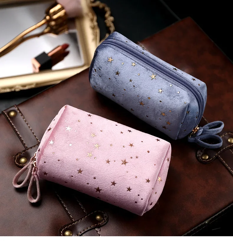 

Women Star Decoration Cosmetic Bag Soft Velvet Make Up Storage Bag Girl Travel Makeup Toiletry Package Bag Organizer Pouch Case