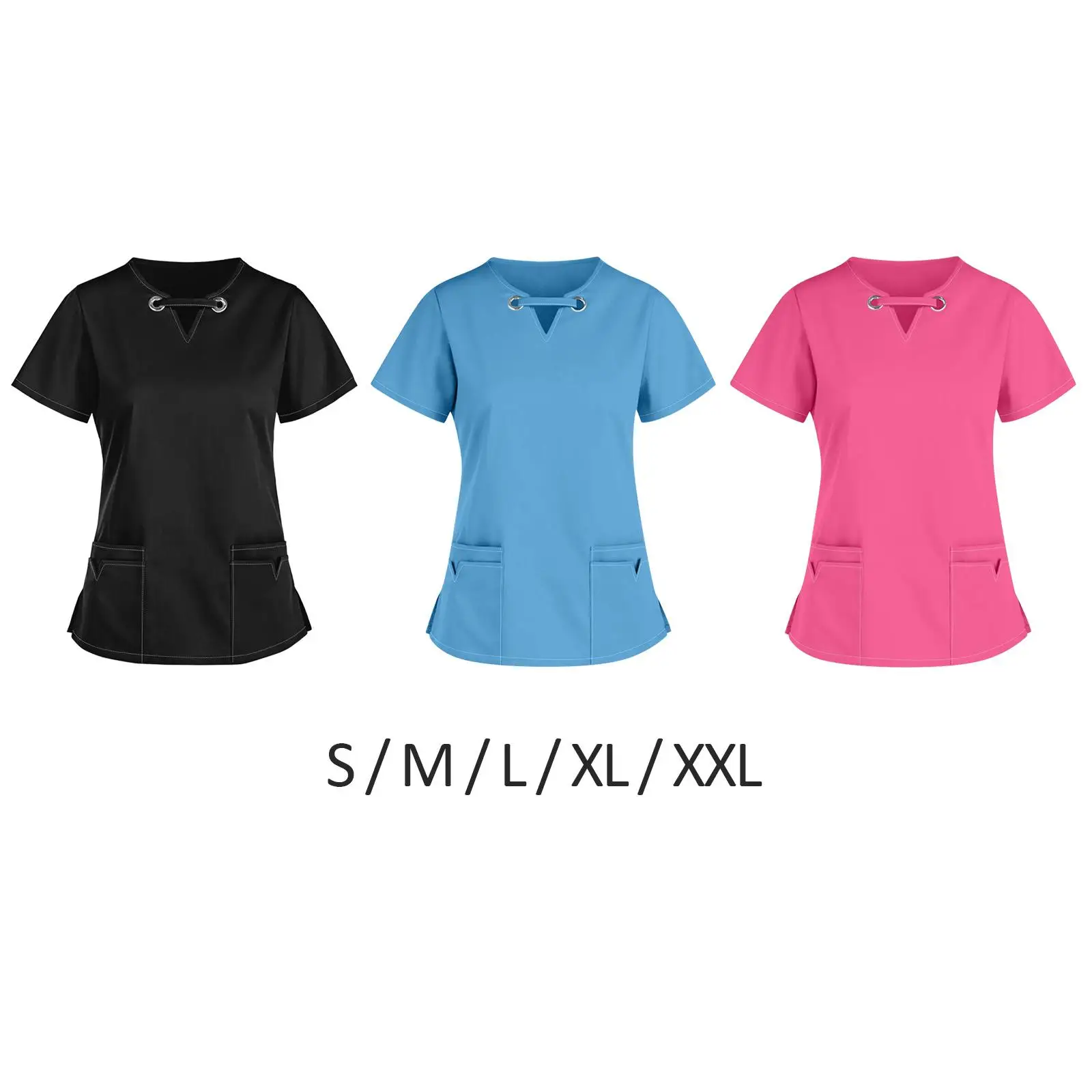

Womens V Neck Scrub Top Machine Washable Professional Comfortable Nurse Workwear for Beauty Center Pet Grooming SPA Cosmetology