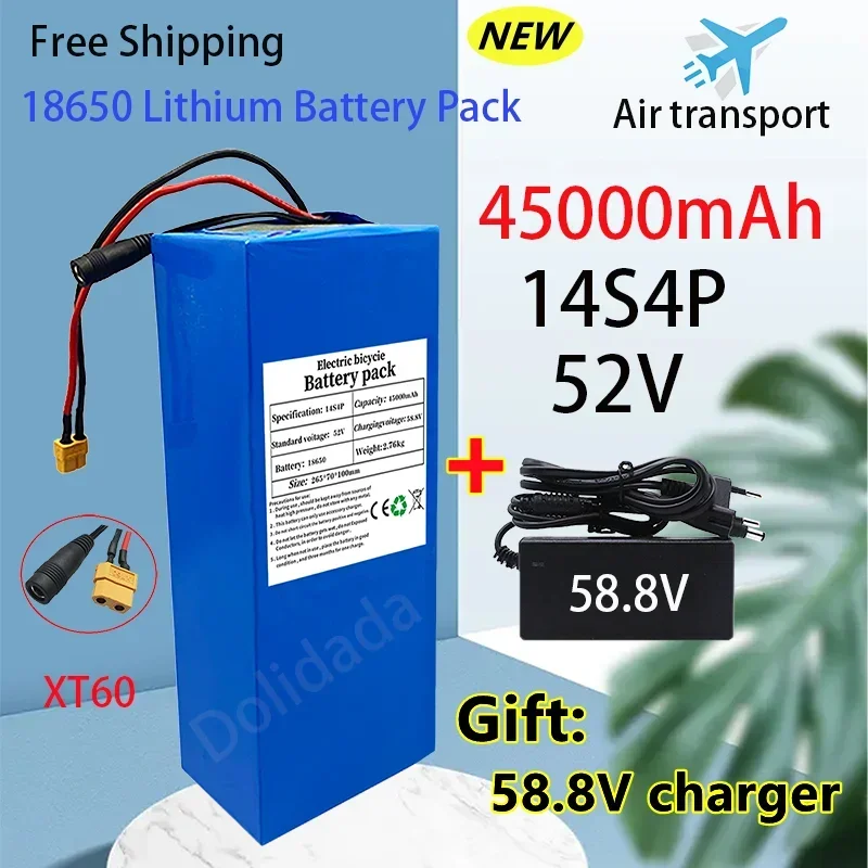 NEW 52V 14S4P 45000mah 18650 2000W lithium battery for balance car, electric bike, scooter, tricycle (with bms 58.8V charger)
NEW 52V 14S4P 45000mah 18650 2000W lithium battery for balance car, electric bike, scooter, tricycle (with bms 58.8V charger)