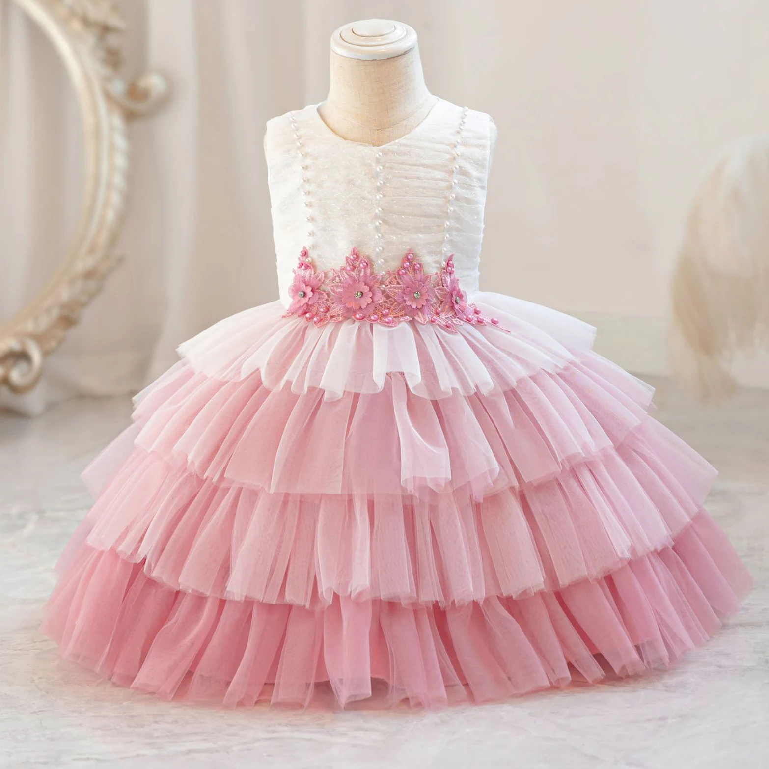 

Shiny Toddler Baby Little Girls Beaded Layered Ruffled Cupcake Tutu Dress Birthday Party Formal Pageant Dress AX173