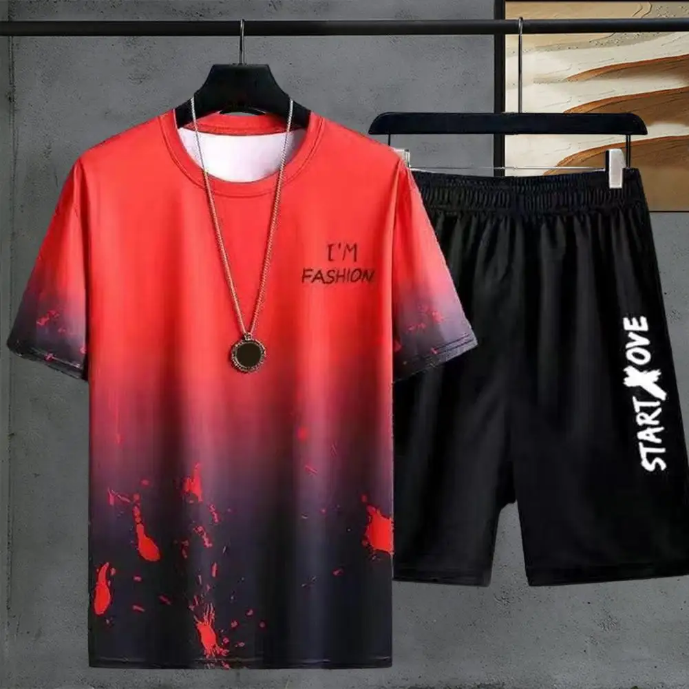 Trendy T-shirt Shorts Set Pockets Knee Length Leisure Outfit Men Gradient Color Letter Print T-shirt Wide Leg Shorts Set
Trendy T-shirt Shorts Set Pockets Knee Length Leisure Outfit Men Gradient Color Letter Print T-shirt Wide Leg Shorts Set