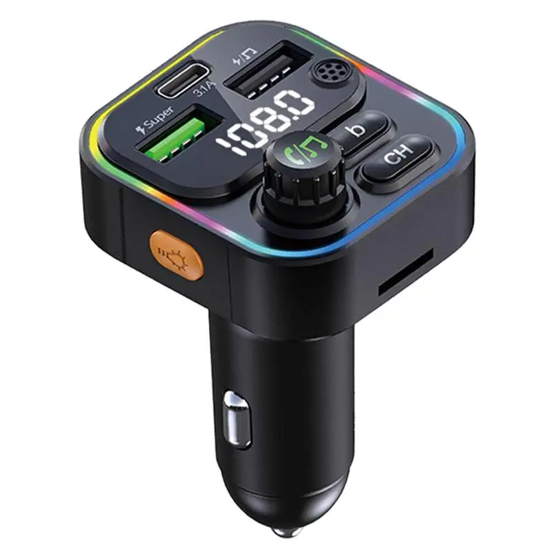 

USB Type C Car Charger Support USB Drive FM Transmitter For Hands-Free Calling Car Accessories Chargers For Laptops Earphones