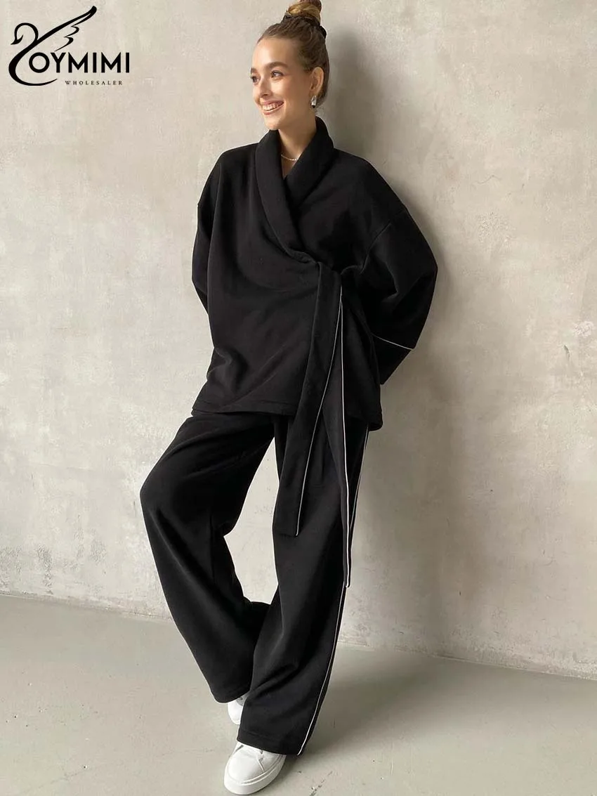 Oymimi Elegant Black Patchwork Women Two Piece Set Casual Long Sleeve Lace-Up Blouses And Straight Loose Trousers Sets Homewear
Oymimi Elegant Black Patchwork Women Two Piece Set Casual Long Sleeve Lace-Up Blouses And Straight Loose Trousers Sets Homewear
