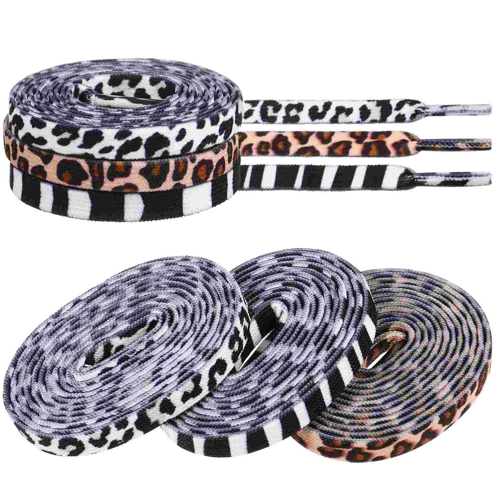 

3 shoe laces strings Pairs Flat Shoelaces Zebra Leopard Cow Pattern Shoe Shoestring Elastic Sports Shoe Strap for sports shoe