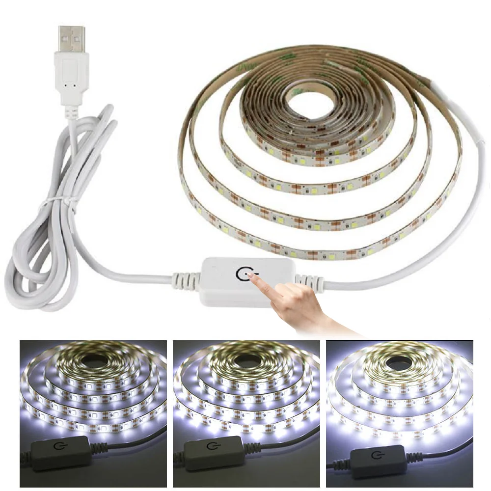 

5V USB LED Strip 3528 SMD Waterproof LED Tape Light with Touch Switch 2835 60Leds/m Dimmable Rope Lamp 0.5m 1m 2m 3m 4m 5m