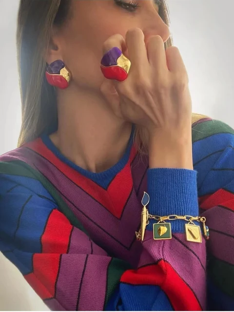 Peri'sbox-Ensemble de boucles d'oreilles en émail assorties pour femmes, bijoux irréguliers, déclaration punk, mode européenne et américaine, document rétro 1