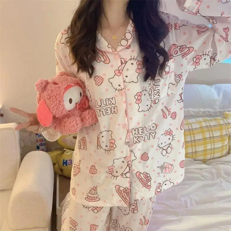 

Sanrio Hello Kitty Stuff Japanese Ins Style Pajamas Female Spring and Autumn The New Cartoon Cute Long Sleeves Dormitory Trend