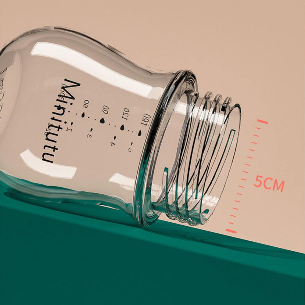 Botella de vidrio para recién nacido de 160ML, calibre ancho, sin BPA, escala transparente, vidrio de alto borosilicato, resistencia a altas temperaturas, regalo S847d3b958eec42ab8636cb5133e805052