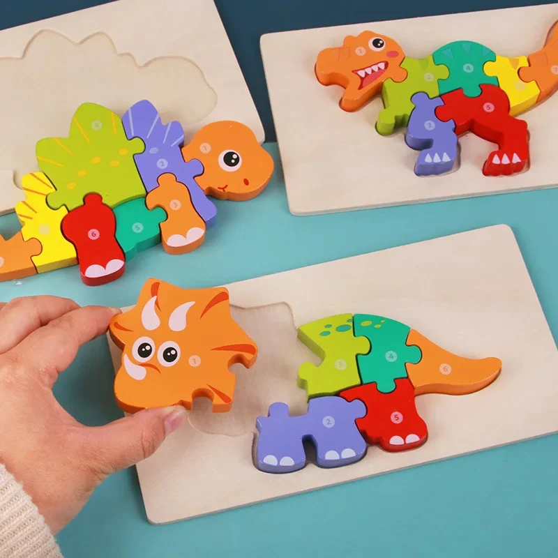 

Montessori High Quality Baby Wooden Toddler Puzzles for Kids Toys Top 3D Game Educational Dinosaur Intelligence Jigsaw Shape Toy