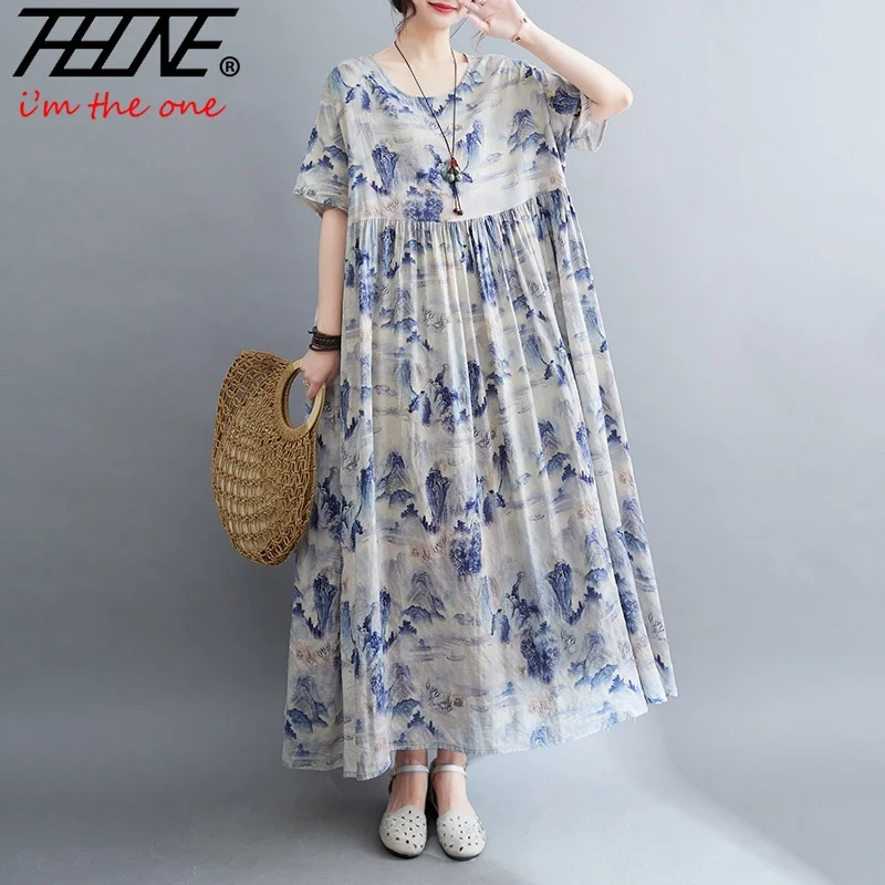 Summer Dress Vintage Vestidos Plus Size Cotton Linen Casual Maxi Bohemian OR Boho Loose Oversized O Neck Robe Para Mujer Chinese 
Summer Dress Vintage Vestidos Plus Size Cotton Linen Casual Maxi Bohemian OR Boho Loose Oversized O Neck Robe Para Mujer Chinese