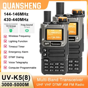 Quansheng 리시버 UV K5 (8) 워키토키, 휴대용 Am Fm 양방향 라디오 커뮤테이터 스테이션, 아마추어 햄 무선 세트 장거리