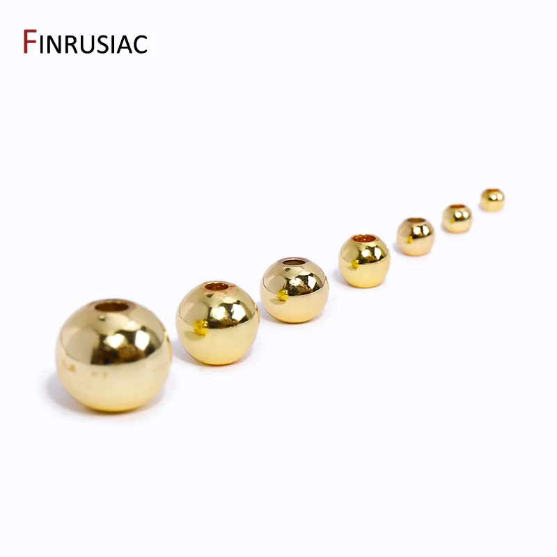 

Латунные гладкие круглые бусины-разделители с покрытием из 18-каратного золота для изготовления ювелирных изделий своими руками, фурнитура для браслетов, ожерелий
