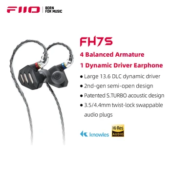 FiiO FH7 FH7S 고성능 인이어 이어폰, 1DD   4BA 하이브리드 기술 IEM 이어버드, 3.5/4.4mm 플러그 포함