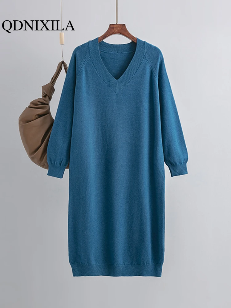 Dresses V-neck Long Sleeved Sweater Knit Pullover 2023 Autumn Winter New in Casual Loose Solid Long Dresses Female Clothing
Dresses V-neck Long Sleeved Sweater Knit Pullover 2023 Autumn Winter New in Casual Loose Solid Long Dresses Female Clothing