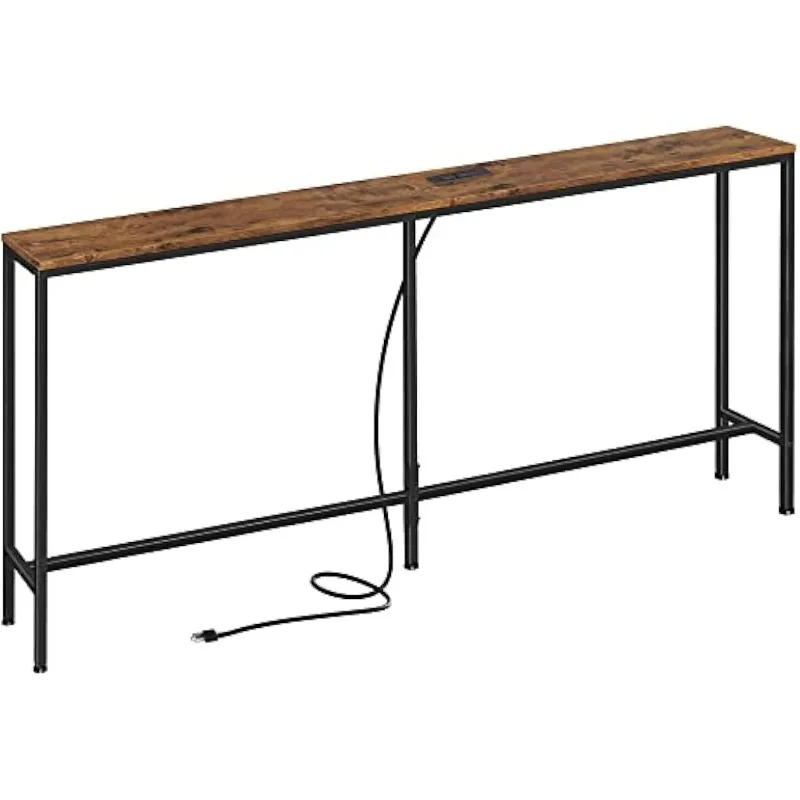 

SUPERJARE 70 Inch Console Table with Outlet, Sofa Table with Charging Station, Narrow Entryway Table, Skinny Hallway Table,