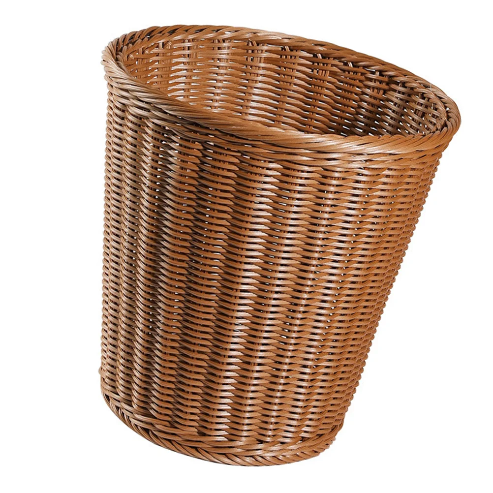 

Imitated Rattan Woven Waste Bin Trash Can Kitchen Trash Basket Home Office Dustbin Sundries Garbage Can Accessories