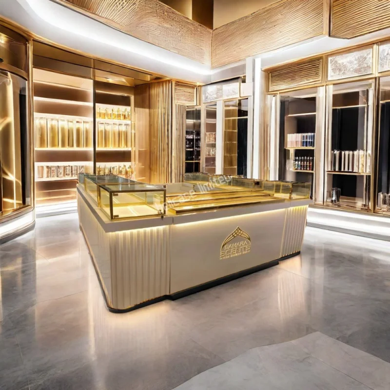 

Custom, customized retail luxury perfume shop design jewelry store display showcase fragrances mall kiosk for perfume