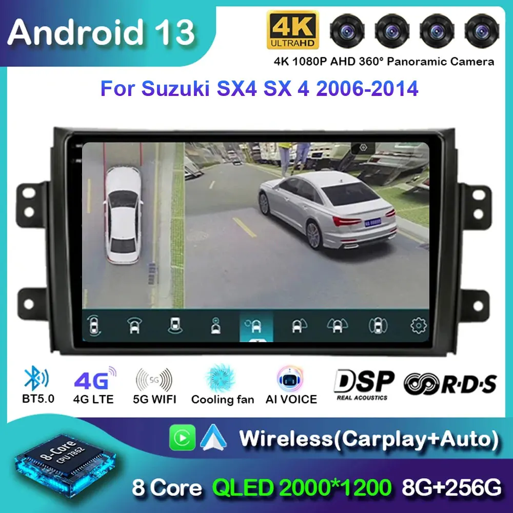 

Android 13 Carplay Auto Car Radio for Suzuki SX4 2006-2013 Fiat Sedici 2005-2014 Navigation GPS Multimedia Player Stereo wifi+4G