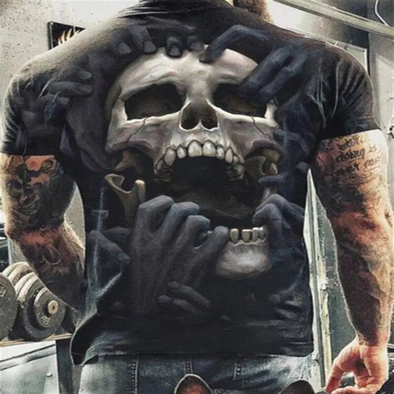 

Fashion Summer 3D The Latest Horror Skull Print Men'S T-Shirt O Neck Short Sleeve Casual Breathable Loose Trend Street Clothes