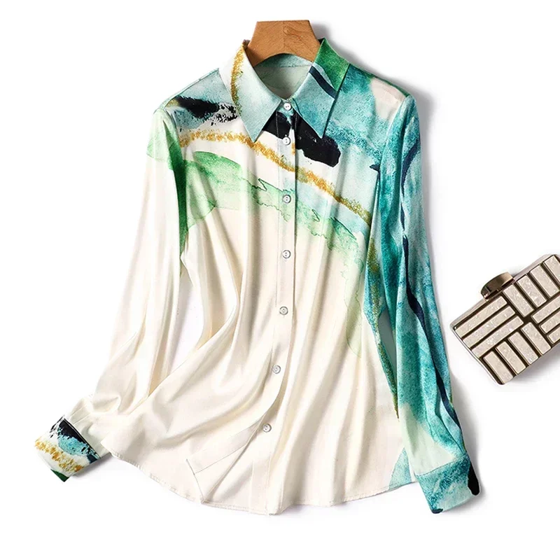 Fashion Loose Simple Office Blouse Women Long Sleeve Printed Silk Shirt Female Elegant Lapel Casual Tops Vintage Blusas 29952
Fashion Loose Simple Office Blouse Women Long Sleeve Printed Silk Shirt Female Elegant Lapel Casual Tops Vintage Blusas 29952