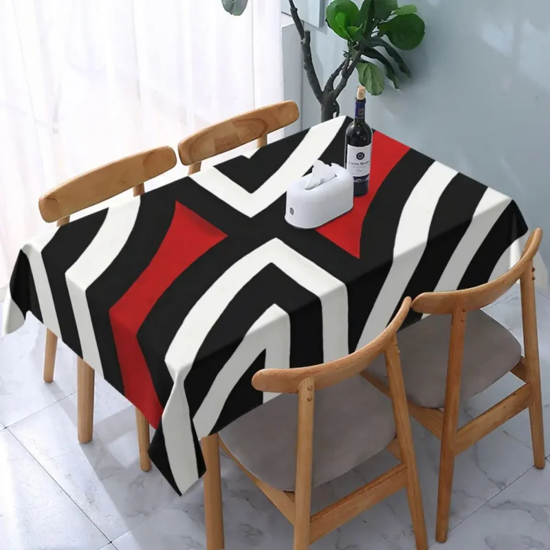 

Rectangular Waterproof Oil-Proof Red Geometric Tablecloth Backed Elastic Edge Table Covers Abstract Geometry Pattern Table Cloth