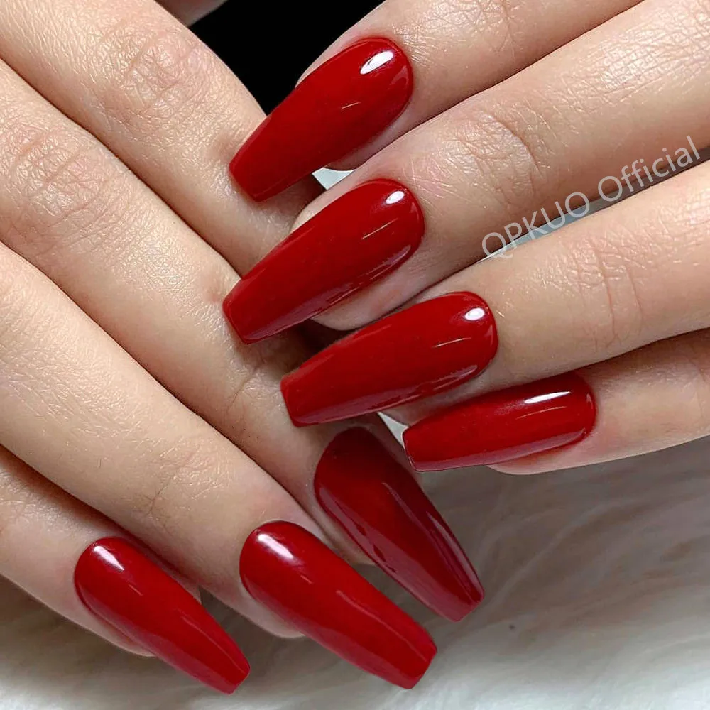 

24Pcs Wine Red False Nails Press On Fake Nail With Jelly Glue Super Long Ballerina Coffin Artificial DIY Fingertip Manicure Tool