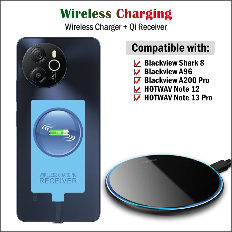 Беспроводное зарядное устройство Qi + USB Type-C зарядный приемник для Blackview Shark 8 A96 A200 Pro, Беспроводная зарядка для HOTWAV Note 12 13 Pro
Беспроводное зарядное устройство Qi + USB Type-C зарядный приемник для Blackview Shark 8 A96 A200 Pro, Беспроводная зарядка для HOTWAV Note 12 13 Pro
