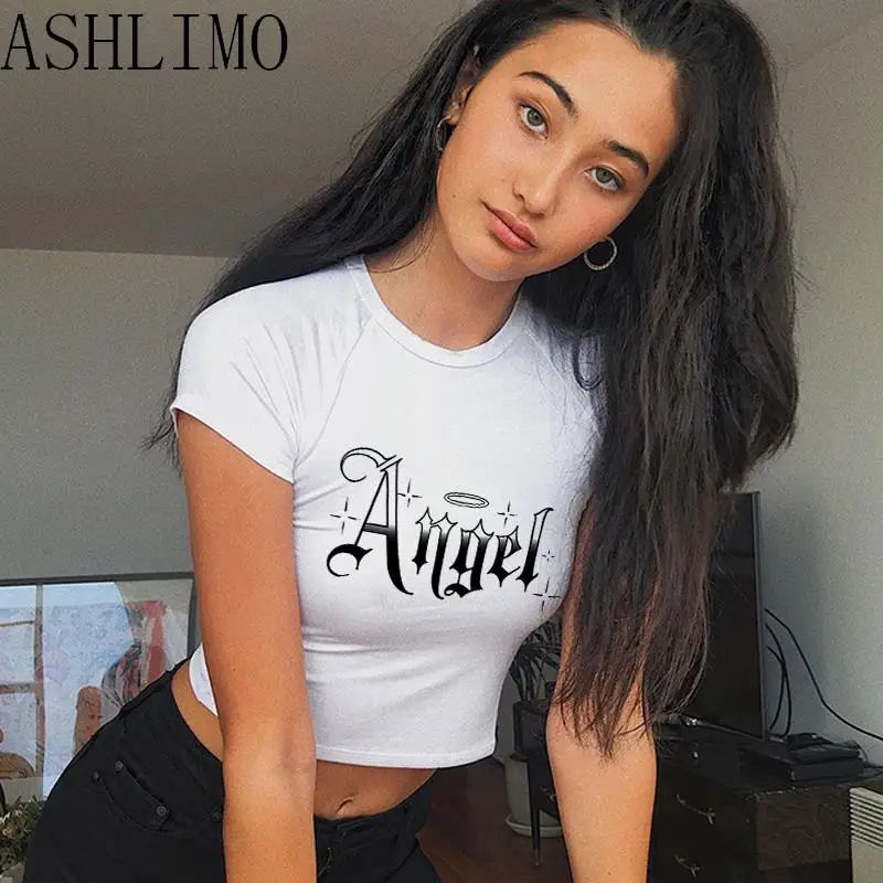 Sexy Harajuku Angel Alphabet Vintage Print T-Shirt Short Sleeve Skinny Crop Tops Women Y2k Kawaii Streetwear Cropped Tops Tee
Sexy Harajuku Angel Alphabet Vintage Print T-Shirt Short Sleeve Skinny Crop Tops Women Y2k Kawaii Streetwear Cropped Tops Tee