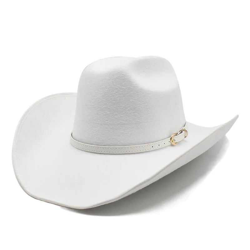 

Retro Simple White Leather Belt Band Autumn Winter Warm Women Men Felt Yellowstone Cap Cowboy Hat 56-59cm Adjust