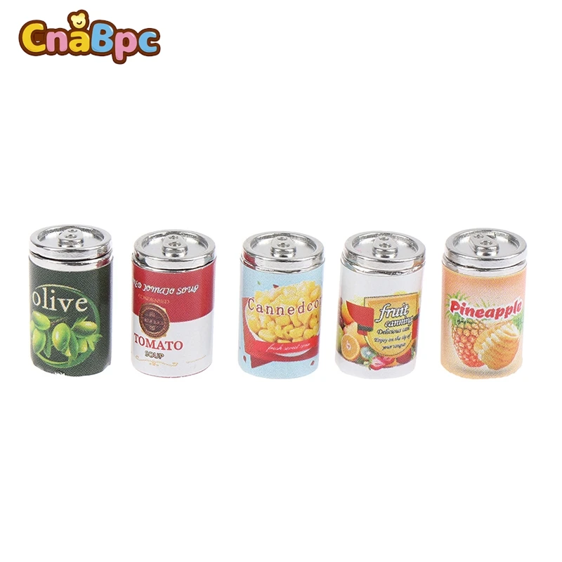 

New 5PCs/set Dollhouse Jam Fruit Can Miniature Toy Doll Food Kitchen Living Room Accessories Kids Gift Pretend Play Toys