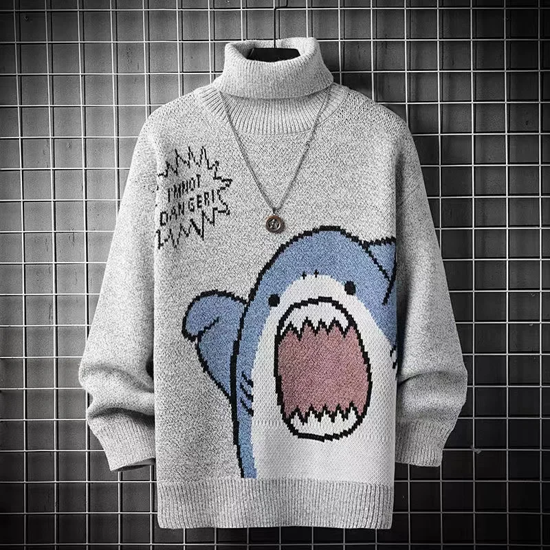 2023 Men Turtlenecks Shark Sweater Men Winter Patchwor Harajuku Korean Style High Neck Oversized Grey Turtleneck For Men 
2023 Men Turtlenecks Shark Sweater Men Winter Patchwor Harajuku Korean Style High Neck Oversized Grey Turtleneck For Men