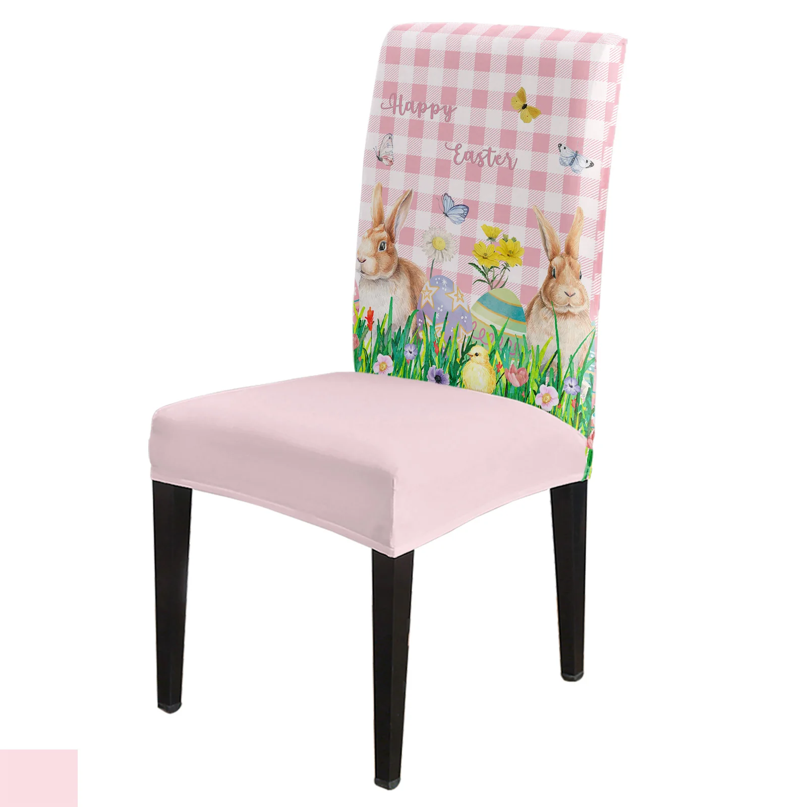 

Easter Bunny Egg Flower Wood Grain Chair Cover Dining Spandex Stretch Seat Covers Home Office Decor Desk Chair Case Set