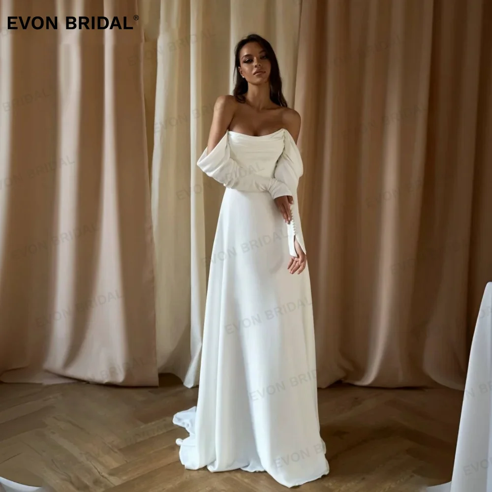 

Женское ТРАПЕЦИЕВИДНОЕ свадебное платье EVON, элегантное плиссированное платье до пола с открытыми плечами и открытой спиной, простое платье невесты