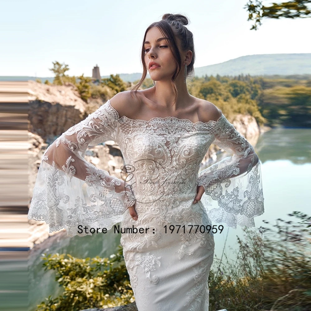 Mermaid Tulle Wedding Dresses Boat Neck Bell Sleeves Gorgeous Applique Elegant Bridal Gowns Button Back Court Train vestidos de
Mermaid Tulle Wedding Dresses Boat Neck Bell Sleeves Gorgeous Applique Elegant Bridal Gowns Button Back Court Train vestidos de