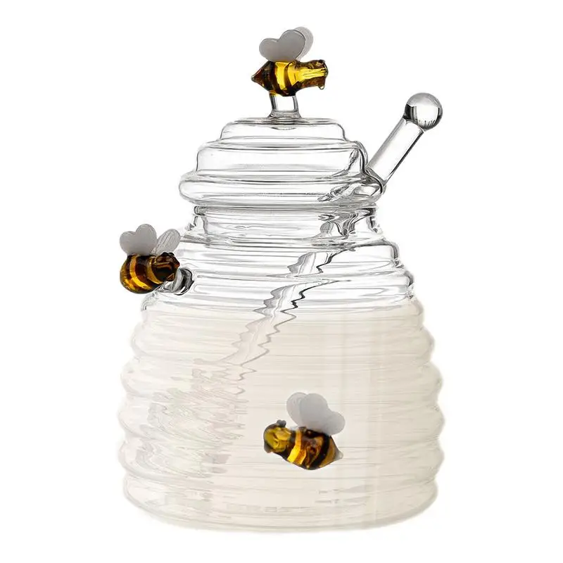 

Glass Honey Jar Glass Honeycomb Tank Kitchen Tools Honey Storage Container with Dipper and Lid Honey Bottle