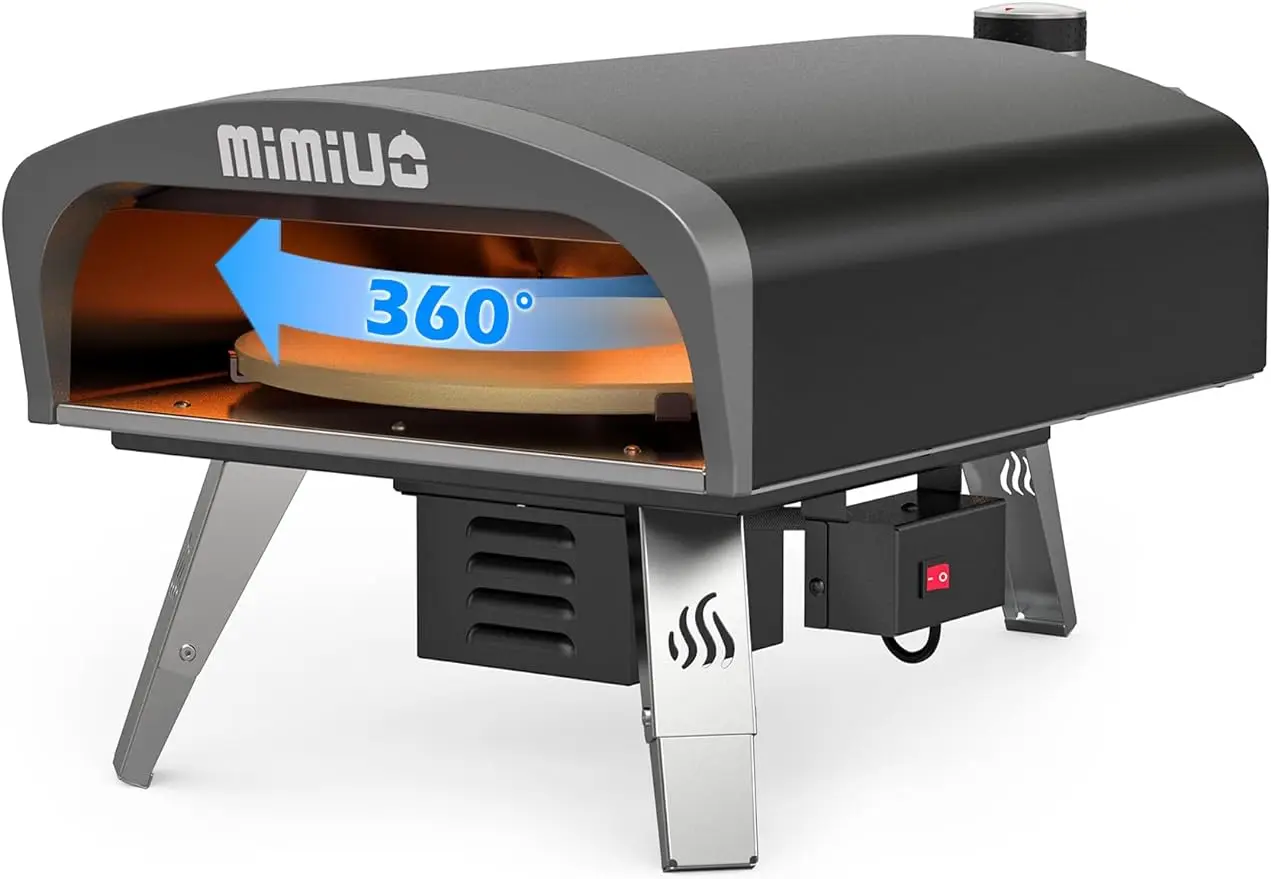 

Mimiuo-outdoor Gas Oven With Automatic Rotating Pizza Stone, Portable Propane Pizza Ovens For Outside, 14 In