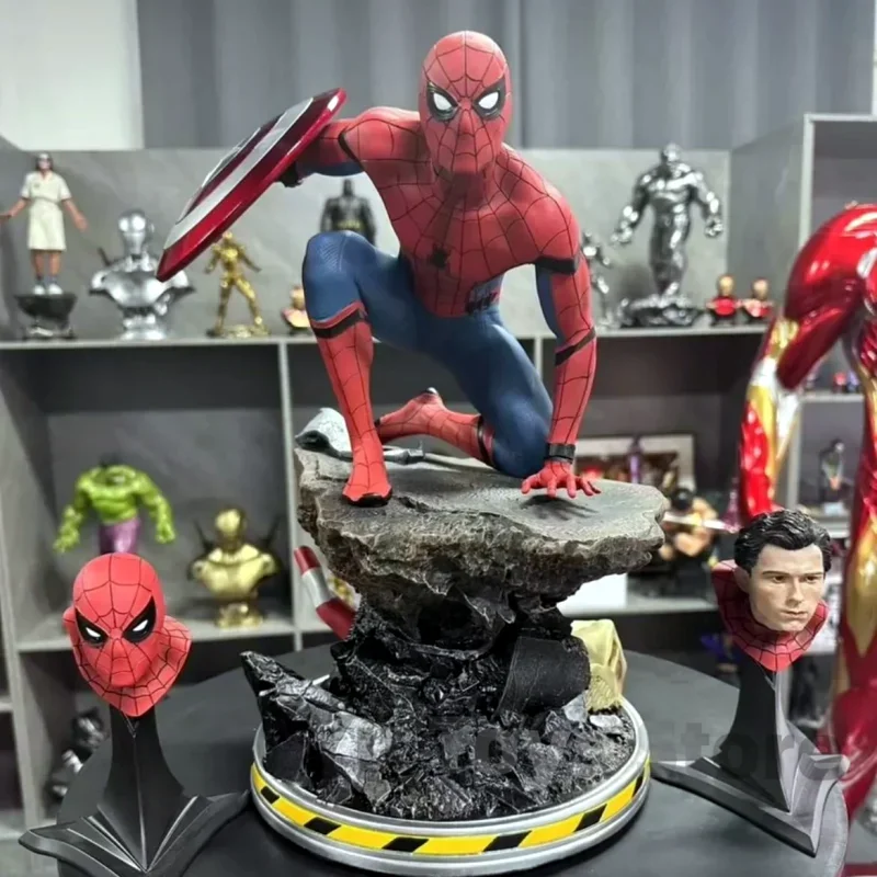 

40cm 1/4 Marvel Spiderman Statue Captain America Shield Spider Man Statue Gk Figure Resin Personalized Creative Collect Gift