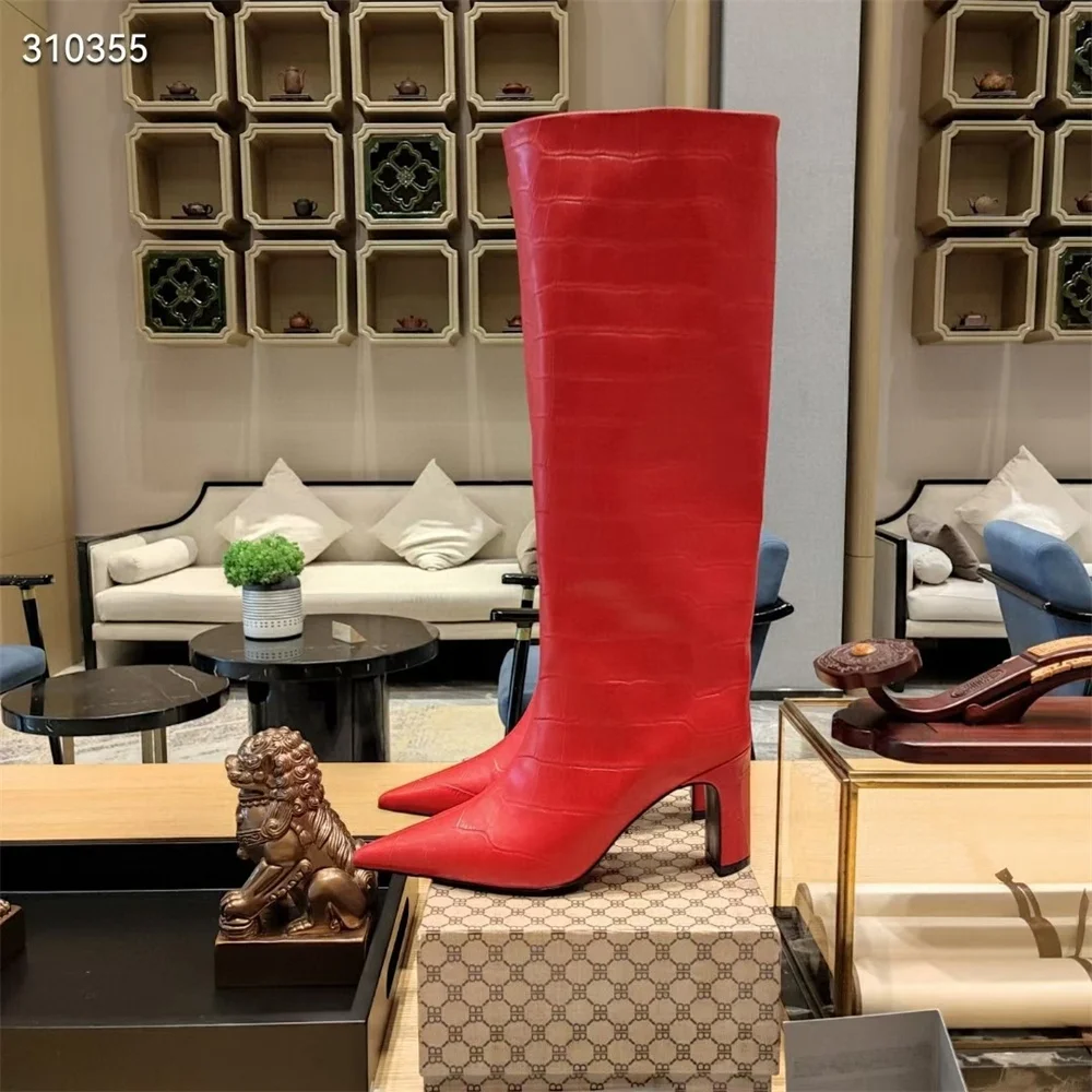 Custom Ba* 8cm High Heel Knee-high Boots Women's Leather Thick Heel Pointed Fashion Red Autumn And Winter High Boots34-42
Custom Ba* 8cm High Heel Knee-high Boots Women's Leather Thick Heel Pointed Fashion Red Autumn And Winter High Boots34-42