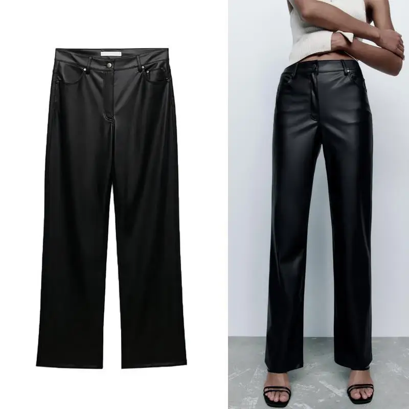 Autumn New Fashion Commuter High-waisted Pants Loose Straight Black PU Imitation Leather Wide-leg Trousers for Women
Autumn New Fashion Commuter High-waisted Pants Loose Straight Black PU Imitation Leather Wide-leg Trousers for Women