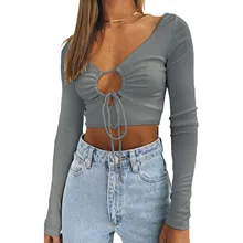 Women Solid Color Pullover, Deep V-neck Long Sleeve Backless Crop Tops
Women Solid Color Pullover, Deep V-neck Long Sleeve Backless Crop Tops
