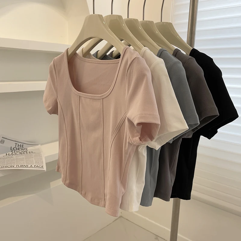 Fishbone Design Summer T-Shirts Women Square Collar Short Sleeve Casual Shirts Tops Vintage Slim Elegant Top Tees Office Lady
Fishbone Design Summer T-Shirts Women Square Collar Short Sleeve Casual Shirts Tops Vintage Slim Elegant Top Tees Office Lady